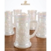 Image 2 : Vintage Federal Glass Iridescent White Milk Glass Beer Steins, Featuring An Embossed Colonial Tavern