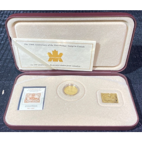 2001 First Canadian Postage Stamp Sterling Silver 24K Gold Plated Coin & Stamp Set