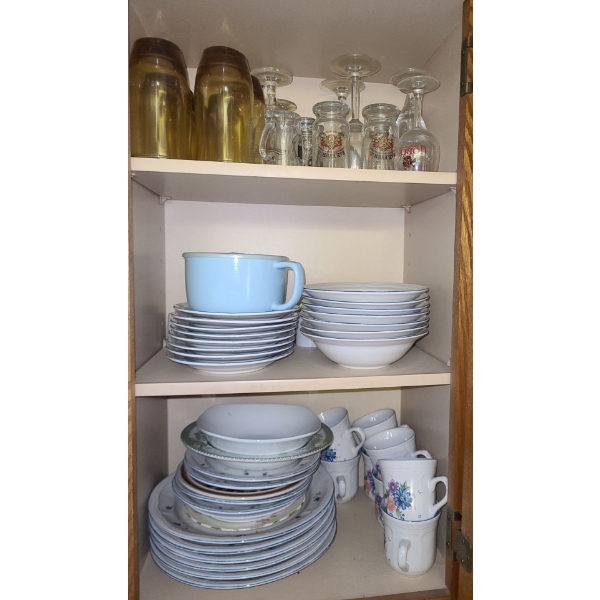 Contents of Multiple Cupboards: Drinking Glasses, Dinnerware, Wine Glasses and More!