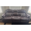 Image 1 : Genuine Leather 3 Seat Power Recliner Sofa In Burgundy 90x41x38 
