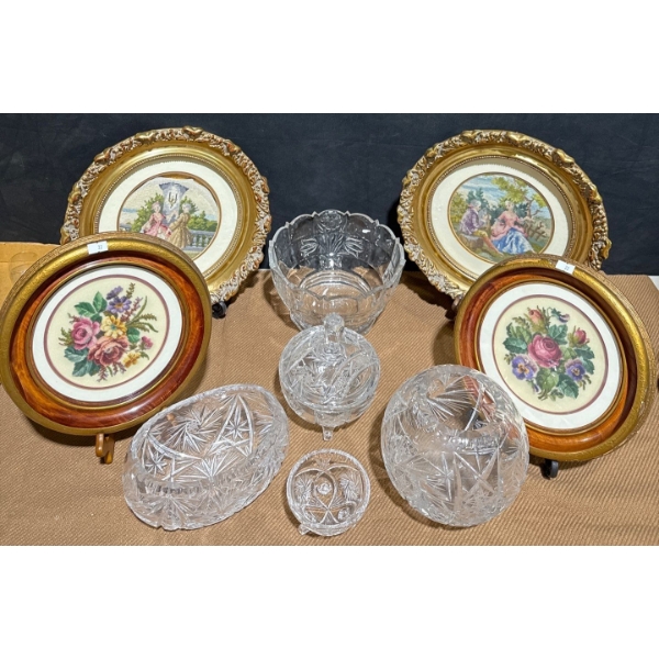Antique Needlecraft Art 9T w/ Pinwheel Crystal Serving Vessels 