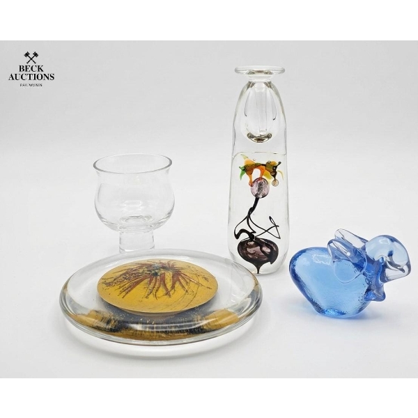 Collection Of Artistic Glass Items, Glass Perfume Bottle Without Stopper 7''INCHES H , And More