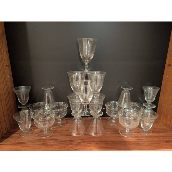 Etched Crystal Stemware in Various Shapes and Sizes