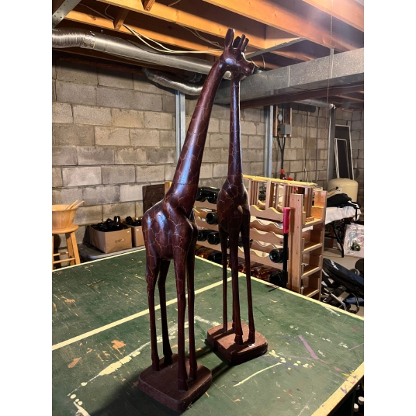 set of wooden handcrafted giraffes 36 inches tall