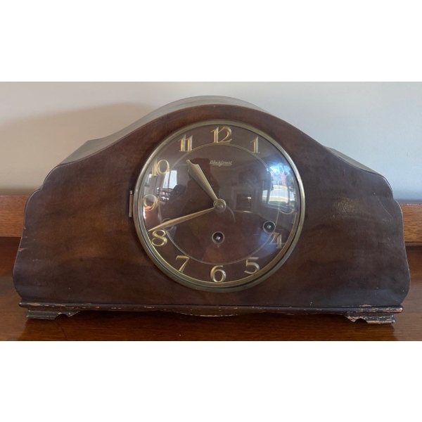 Vintage Antique Art Deco Wooden Mantle Chime Clock   19x9"tall