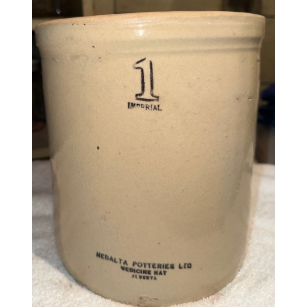 1 Imperial Gallon Stoneware Crock By Medalta Potteries in Medicine Hat, Alta