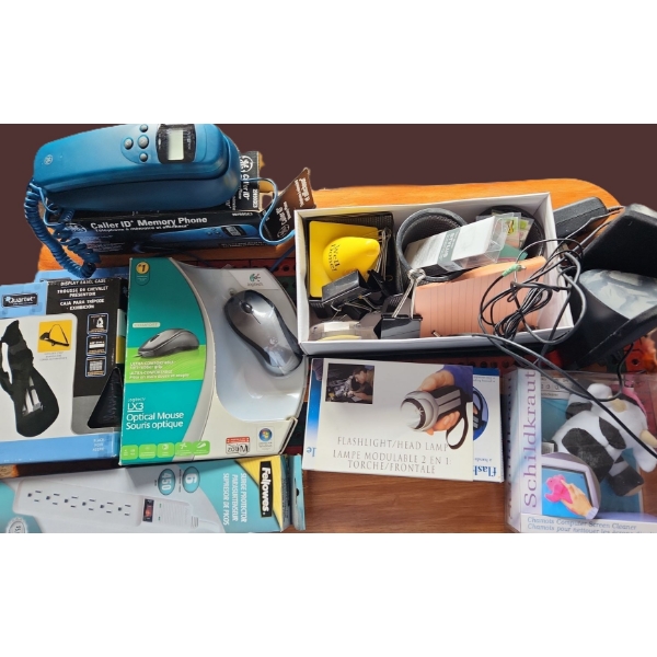 Office Supplies Including: GE Caller ID Phone 29190GE3, Cow Screen Cleaner, Surge Bar and More!