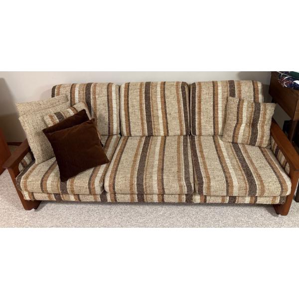 Vintage Fabric Couch w/ Solid Wood - 71W, 31D, 28T 