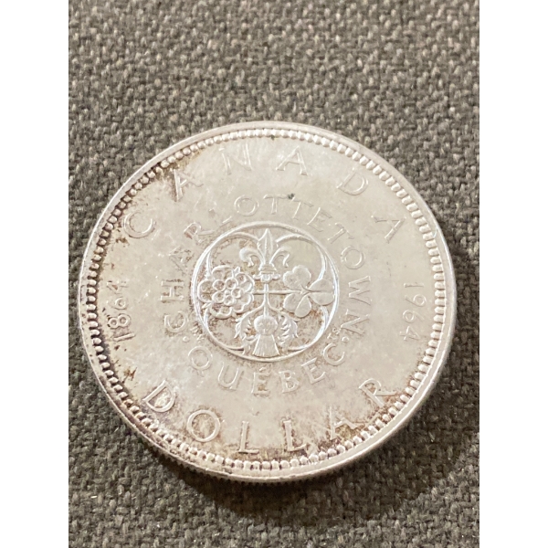 1964 Canadian Silver Dollar Commemorating Charlottetown and Quebec