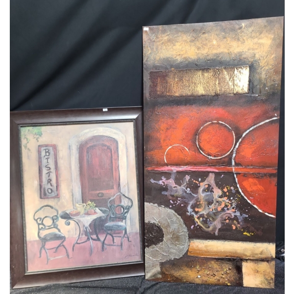 Prints: Bistro Framed 27 X 33.5, Abstract Piece Canvas on Frame 23.5 X 47