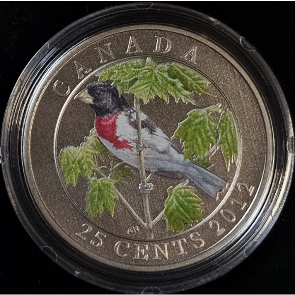 2012 25¢ Rose-Breasted Grosbeak - Coloured Coin