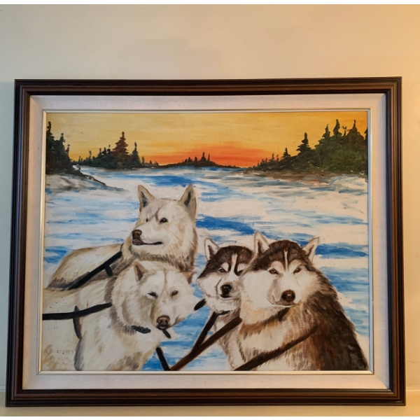 Sleigh K9 Clan 34x36 Oil on Canvas Artist Unknown