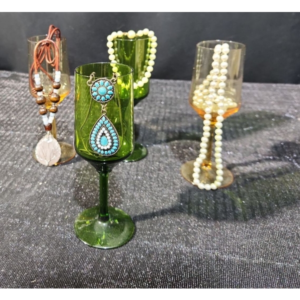 "Tree Of Life" Rose Quartz Adjustable Pendant, Costume Jewelry with Colored Mini Goblets