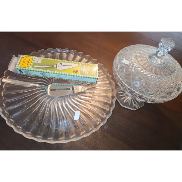 Cake Plate 12" Diameter, 5.5 T and Covered Candy Dish 9.5" Diameter, 11 T 