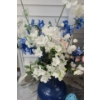 Image 2 : Yorkie Clock 10.5 X 23, Fan, Lanterns, Blue Floor Vase 18 T, Artificial Flowers, Runner 37 X 119