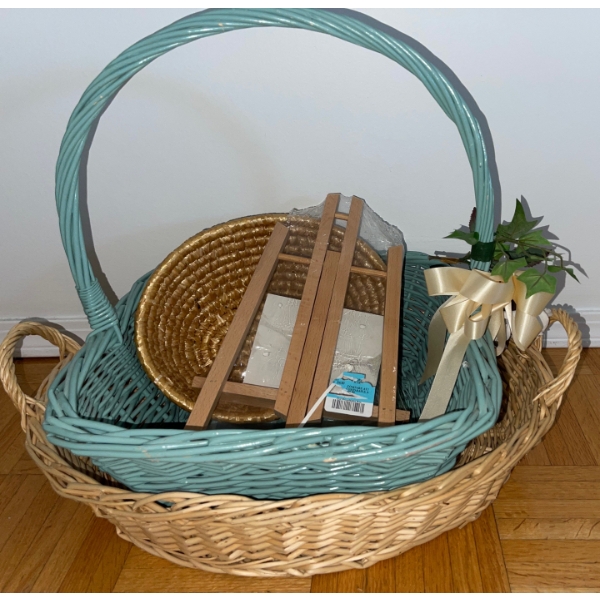 Crafty Woven Baskets  Jewelry Tree Mini Art Easel Water Jug & "What Happened To Your Hands" print