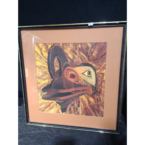 Print of Indigenous Mask, Framed Under Glass 23 X 22