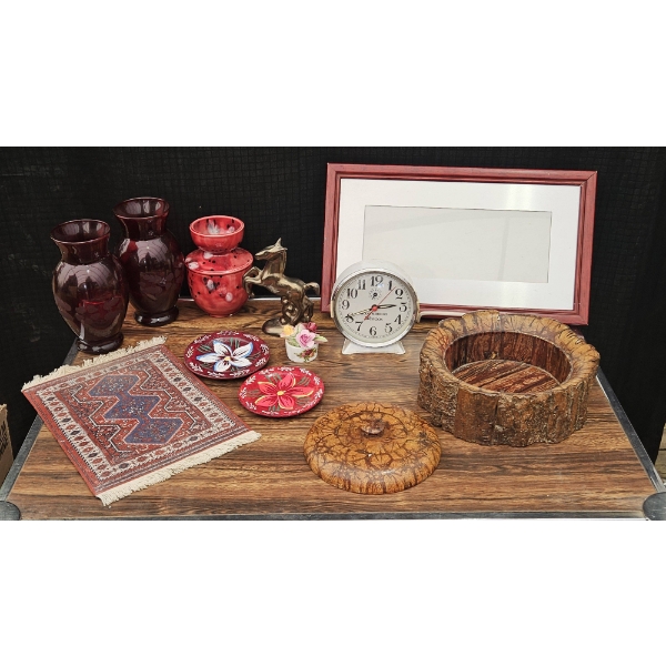 Red Themed Vases, Decor, and Photo Frame