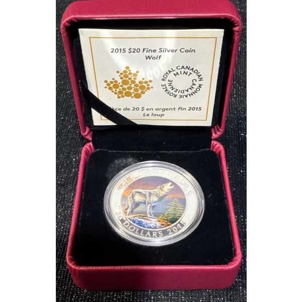 2015 $20 Wolf Fine Silver Coin 31.39 Grams