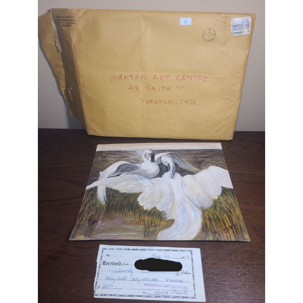 Watercolor of "Two Swans" by Artist Harry Bull, 11.5 X 9.5 Unframed 
