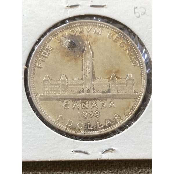 1939 Canadian Silver Dollar Featuring George VI and Parliament Building