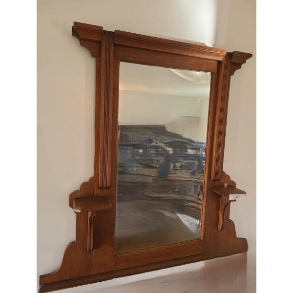Eastlake Vintage Wooden Hall Mirror w Side Shelves 44 w 6 d 43 h