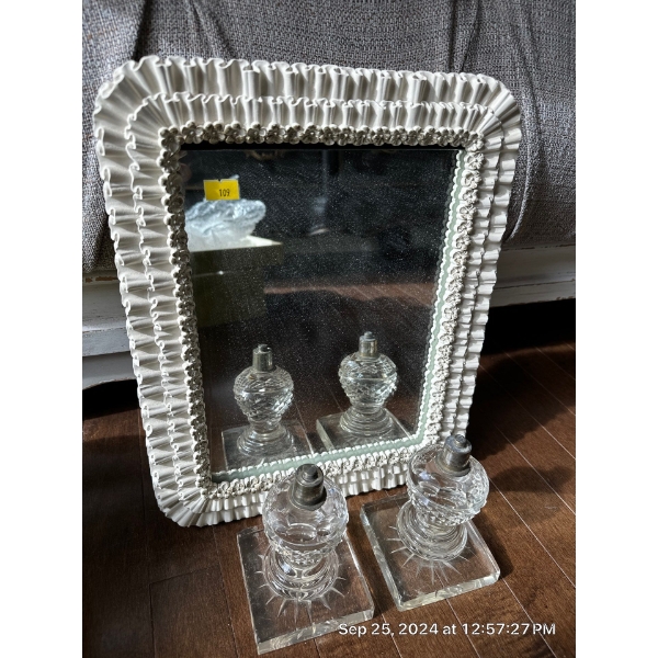 2 Crystal Lamp Bases & Designer Mirror 
