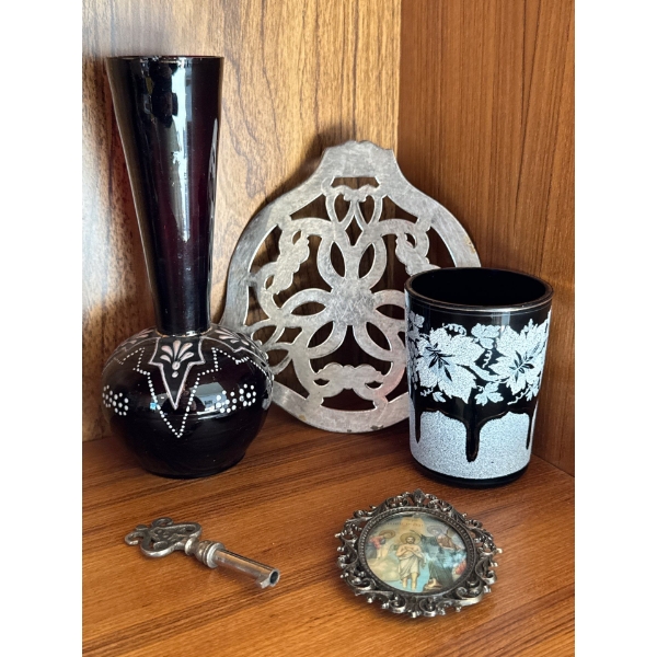 Handmade Traditional Korean Celadon w/ Antique Vase Silver Trivet & More 8T