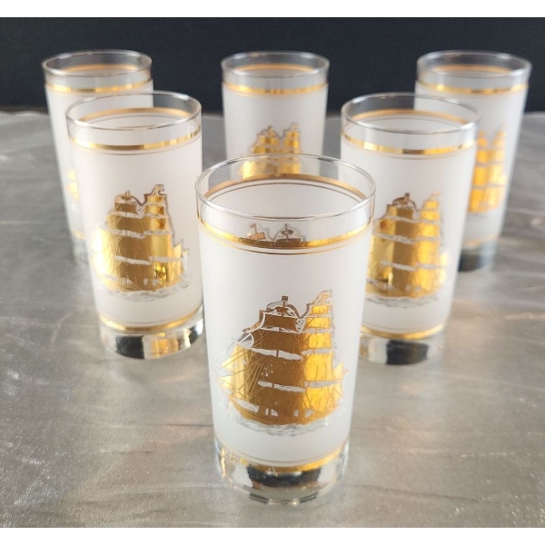 A Set of 6 Culver Frosted Schooner Highball Glasses