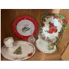 Image 1 : Christmas serving trays, glass decanter, bowl and vintage iridescent ceramic lady head. 