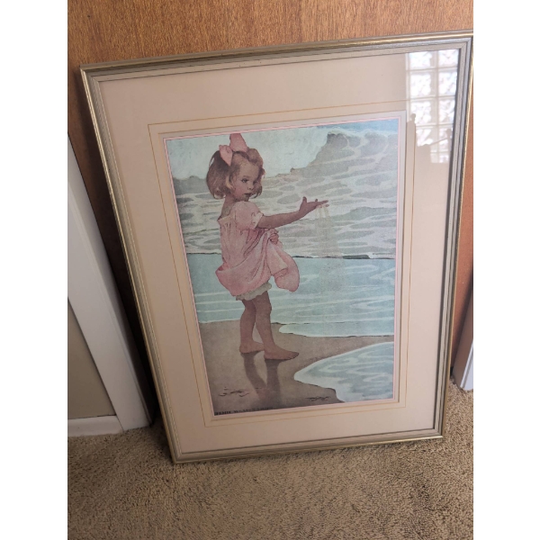 Framed Artwork of a Girl by the Sea Signed by Jessie Willcox Smith