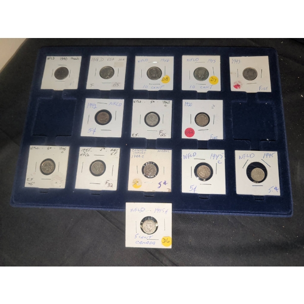14 Pre 1966 Silver Coins In Protective Holders & Velvet Organizer