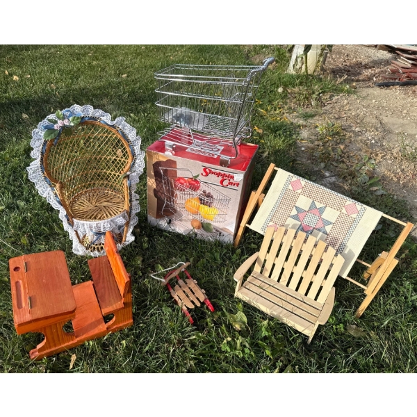 Collectible Doll Accessories - School Desk Peacock Chair Grocery Cart & more