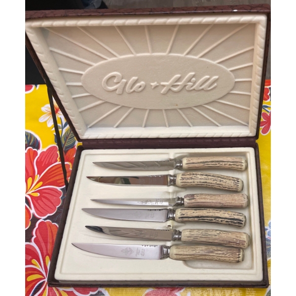 Stainless Steel "Glo-Hill" Vintage Knives Made In England Set of Six w/ Box