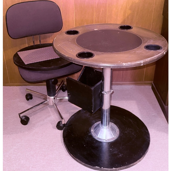 Compact Round Table with Integrated Cup Holders and Adjustable Office Chair