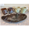 Image 1 :  Eileen Purdey Pottery , epp, Rocky Mountain House, AB Round dish with 4 assorted mugs No chips