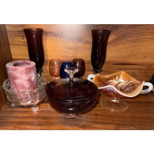 Vintage Art Glass Serving Set w/ Carnival Glass Candy Dish & More