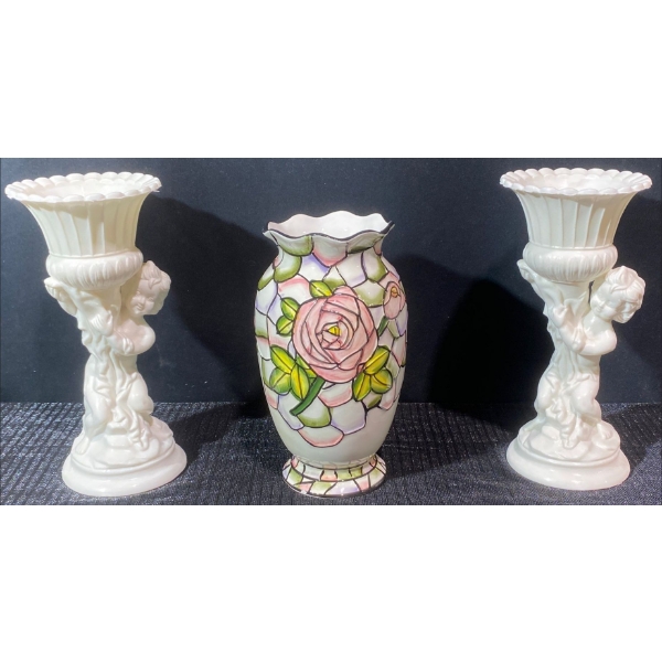Beautiful Tile Vase & A Pair of Angel Candle Holders