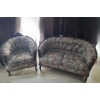 Image 1 : Floral Loveseat & Chair with Decorative Trim.  2 Seater 57 w, 38 h, 31 d.  Chair 35 w, 38 h, 31 d