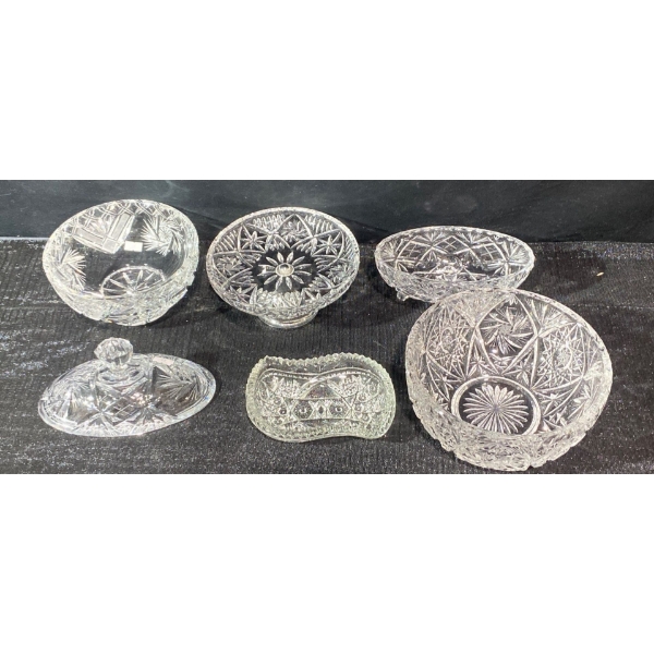 Collection of American Brilliant Period Cut Glass Fruit Bowls and Vintage Glass Coke Bottle