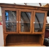 Image 1 : Teak Wood Buffet Hutch with Glass-Panel Doors and Open Storage