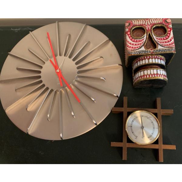 Chrome Minimalist Clock Quartz 19T w/ Sugar Skull Mask Candle Sconce & More