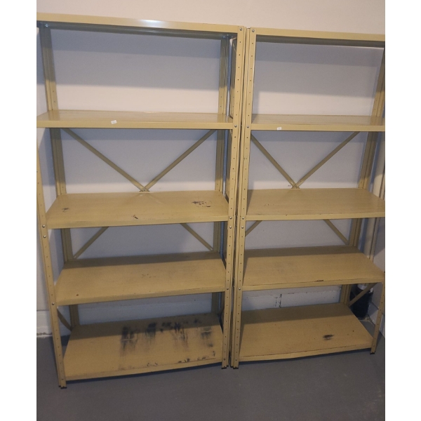 Two Garage Utility Metal Shelves 36 W, 17 D, 71 T and Two 30 W, 12 D, 58.5 T