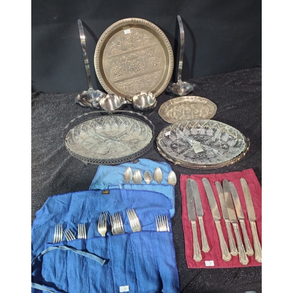 Metal Plate 11.5" Diameter, Glass Plate w/Basket 12 X 7.5, Rogers/ Wallace Various Cutlery and More!