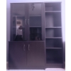 Image 2 : Dark Wood Storage Unit with Glass Cabinets, Open Shelving, and Lockable Filing Cabinet