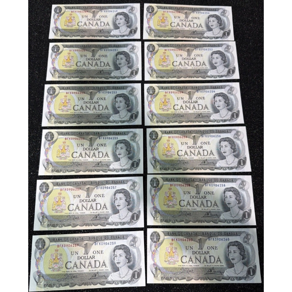 Canadian $1 Bills Consecutive Serial Numbers