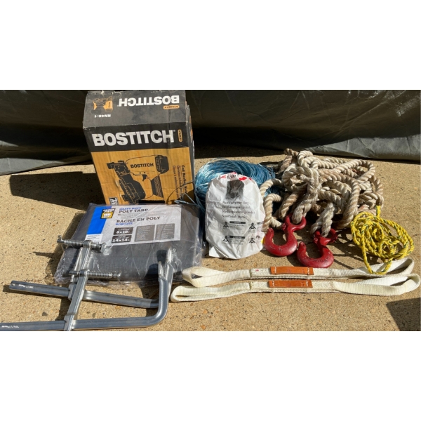 Stanley Bostitch Coil Roofing Nailer, Tarps, Lifting Straps Lot