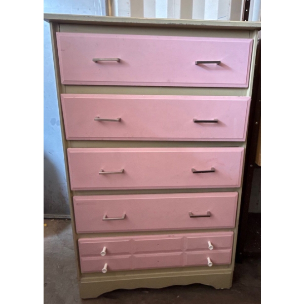 Pair of White/Pink Painted Dressers, Large one is 28W, 16D, 46T 