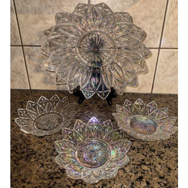 Vintage Carnival Glass Vessels Made By Federal Glass In The Petal Pattern