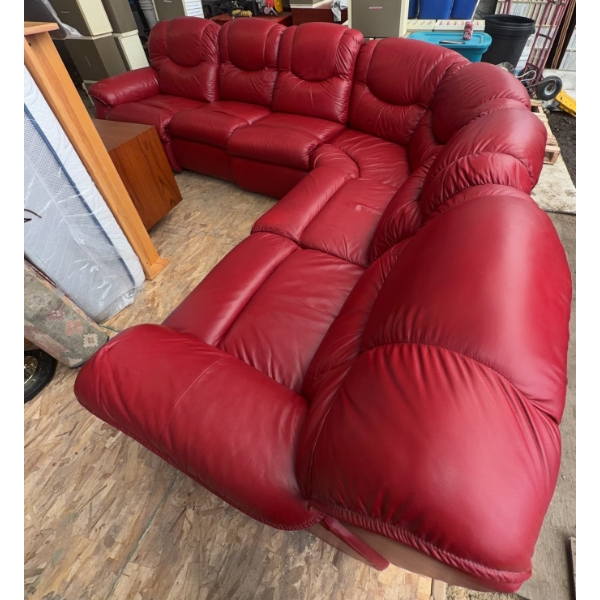 Red Leather Sectional Reclining Sofa with Console